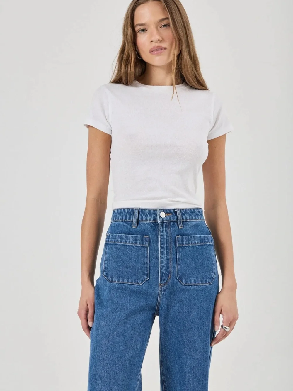 ROLLAS High-Rise Straight Leg Women's Jeans in Medium Blue